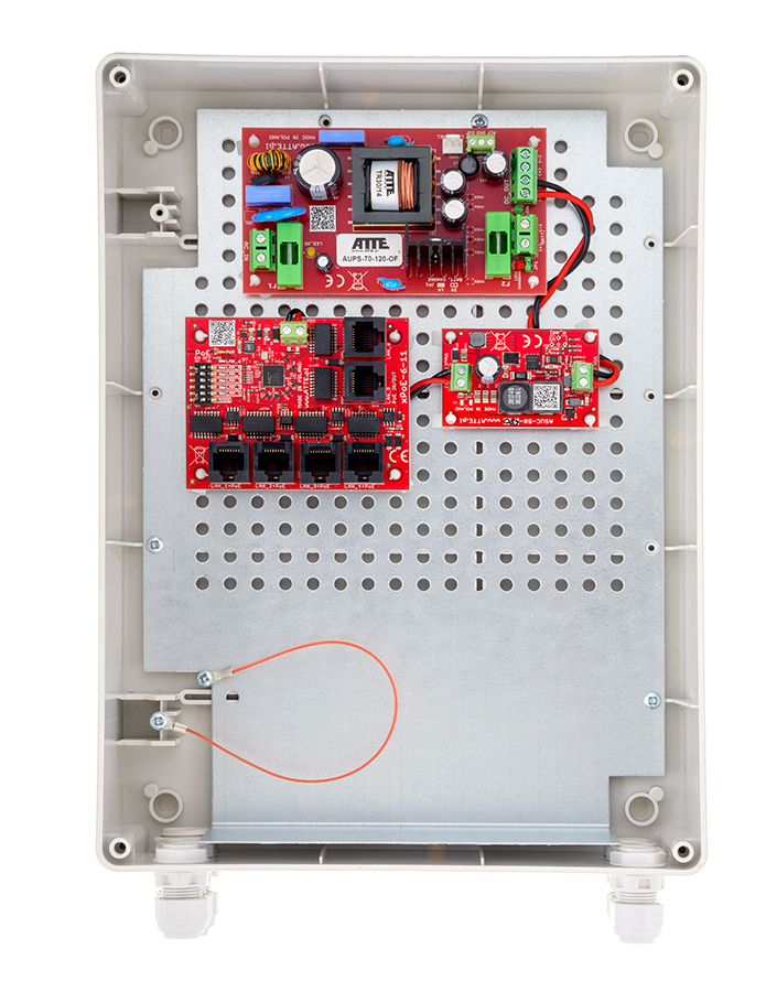 ATTE IPUPS-5-11-XL2 switch (przełącznik) 6x FE, 5x PoE OUT (pasywne / 802.3af/at) z zasilaczem buforowym 72 W, obudowa na zewnątrz budynków