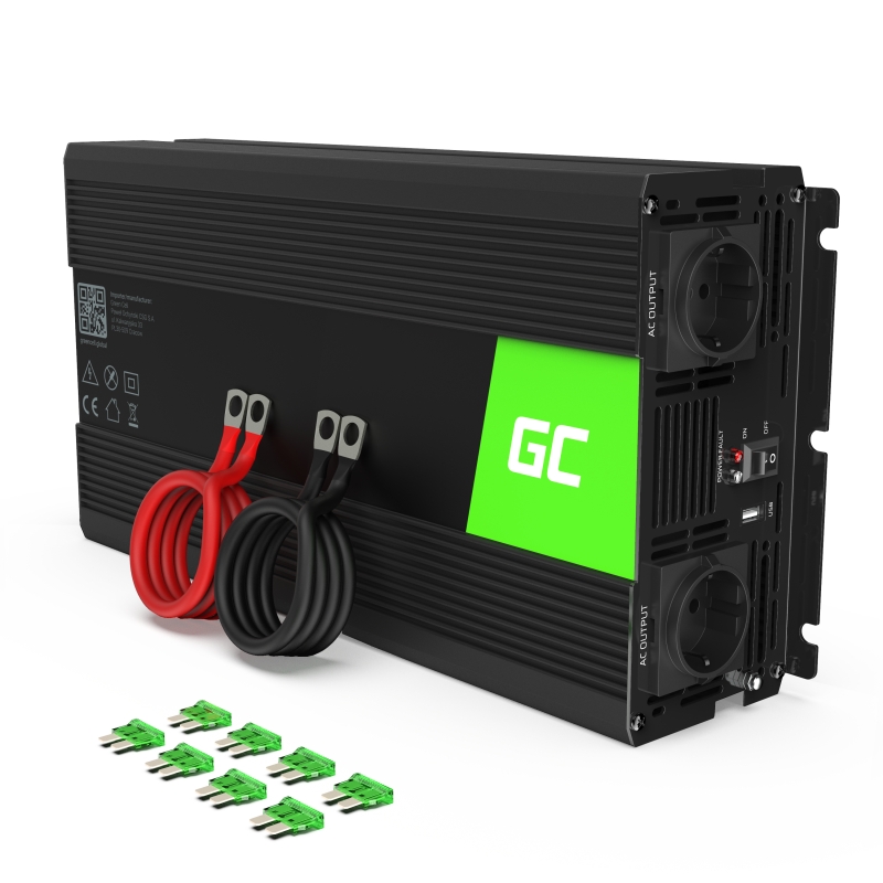 Green Cell INV22 Przetwornica napięcia 12V DC na 230V AC 1500W/3000W czysta sinusoida