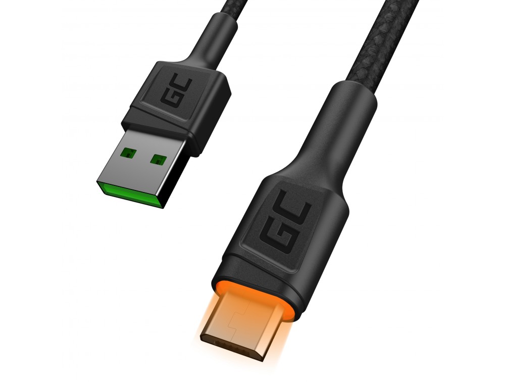 Green Cell KABGC11 Ray USB-A - microUSB podświetlenie pomarańczowy LED 200cm Ultra Charge QC3.0 fast charging