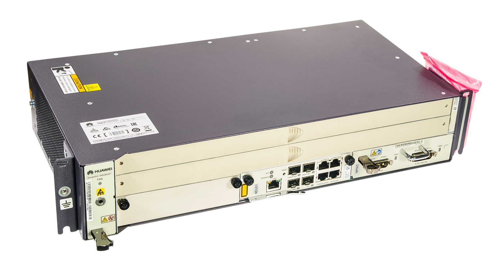 Huawei terminal OLT z 16 portową płytą GPON H806GPFD (wkładki C+ w zestawie), 2 płyty MCUD1 (10G), zasilanie DC MPWC