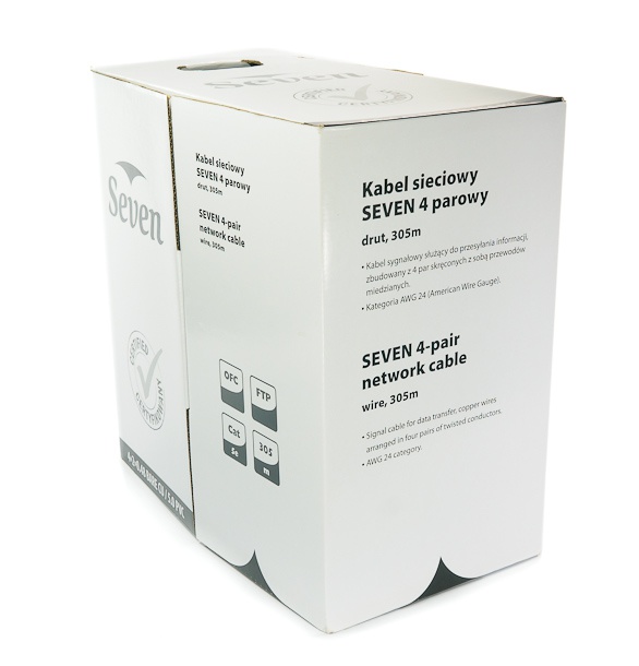 Kabel FTP Seven wewnętrzny, kat.5e, drut 4x2, 305 m