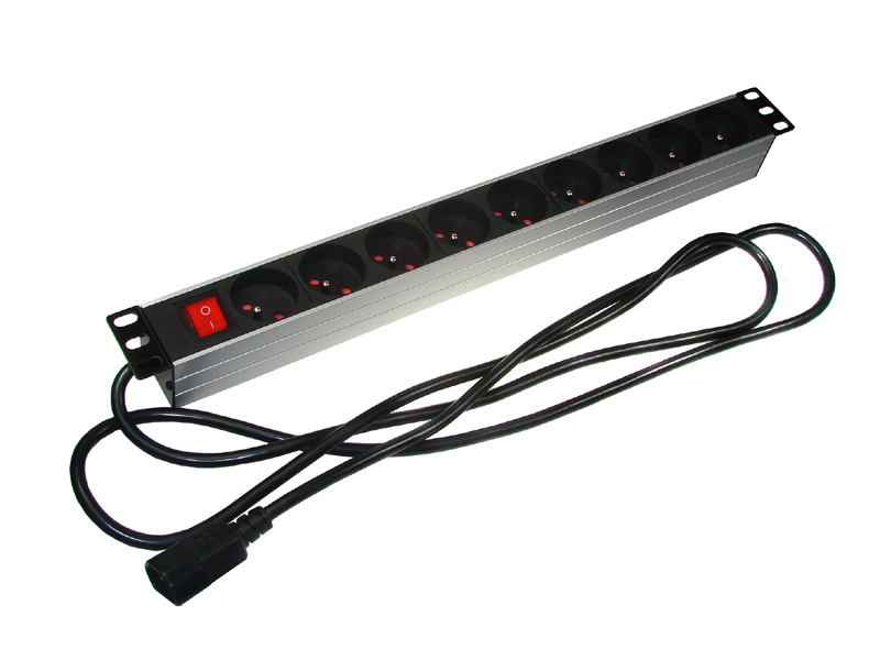 Listwa zasilająca rack 19", 9 gniazd, wejście C14 (IEC), wyłącznik, kabel 2 m