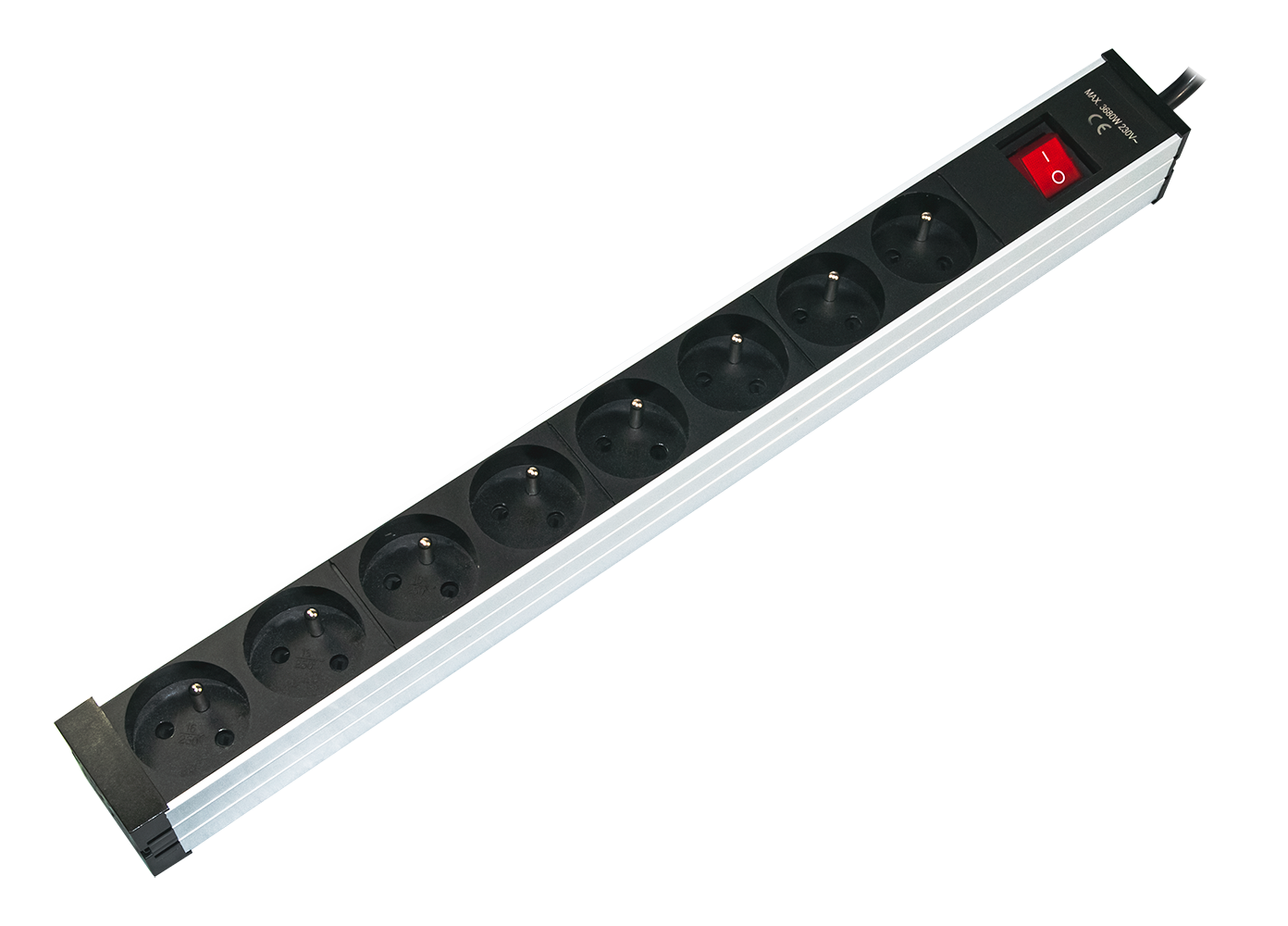 Listwa zasilająca Rack 19", 8 gniazd, włącznik, kabel 2m, możliwość montażu na ukos