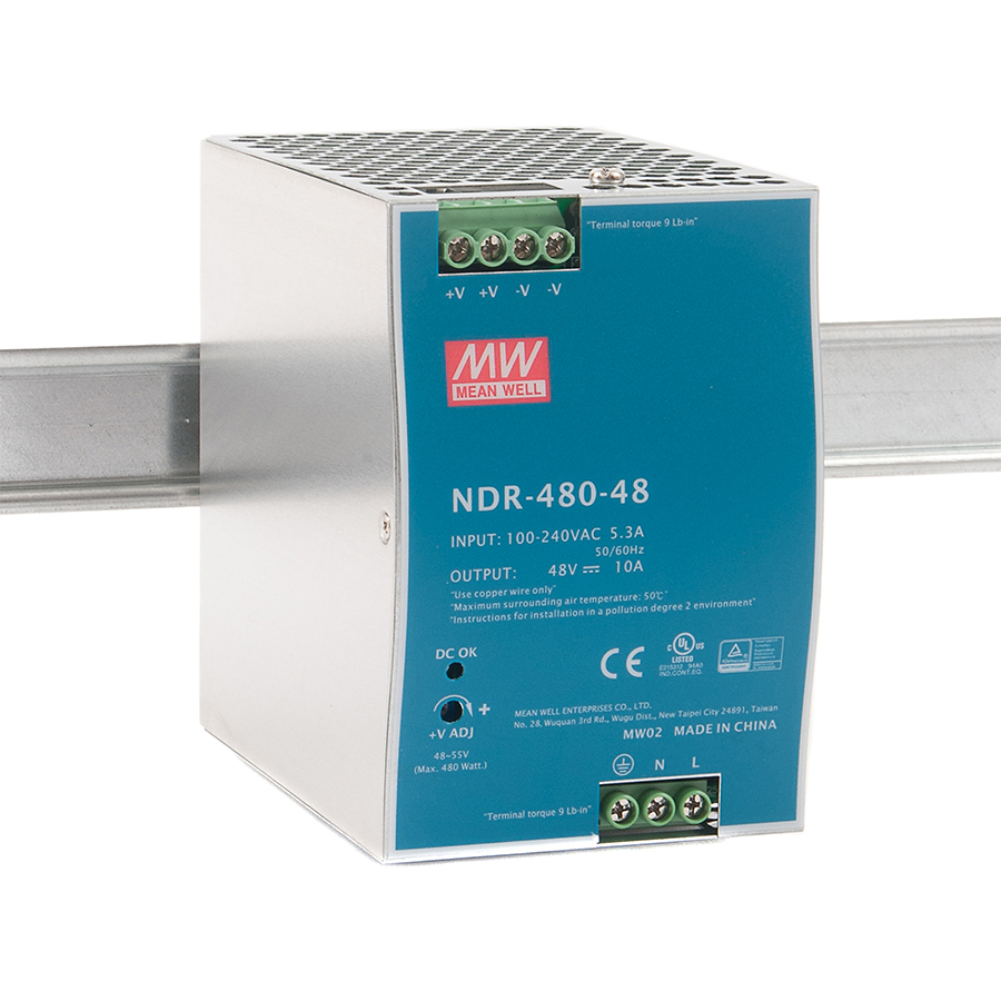 Mean Well NDR-480-48 zasilacz impulsowy na szynę DIN, 48 V, 10 A, 480 W