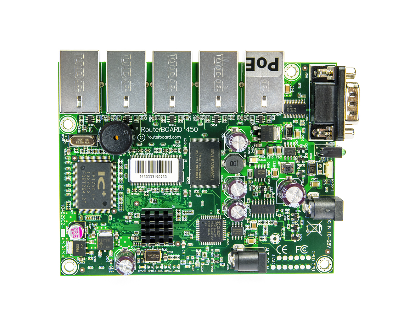 RouterBOARD RB450, 5x LAN, 0x MiniPCI, 32MB SD-RAM i 64MB FLASH