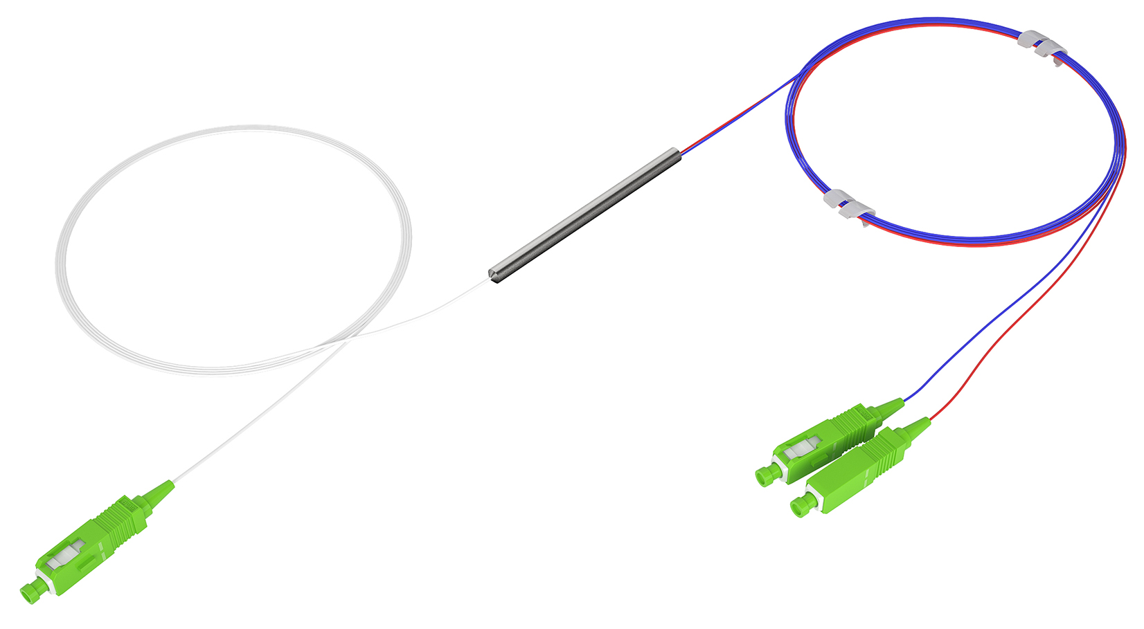 Splitter asymetryczny FBT 1x2 25/75 (1310/1490/1550) steel box SM 0.9mm 1m SC/APC