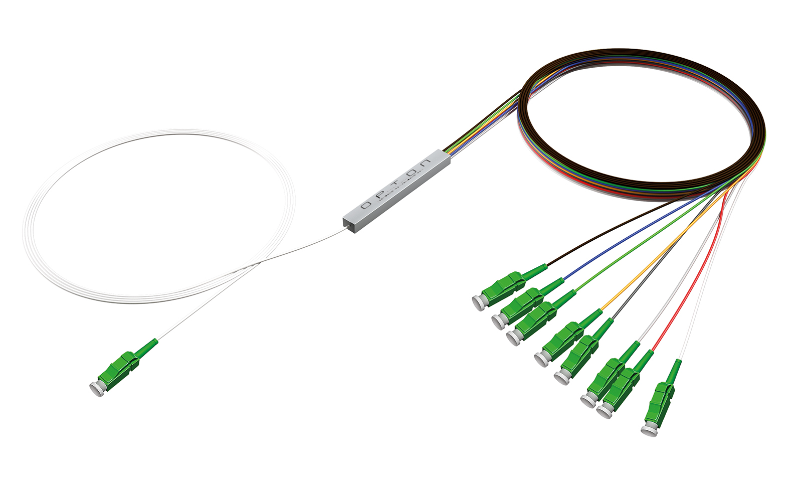 Splitter symetryczny PLC 1x8 steel box SM 0.9mm 1m LC/APC