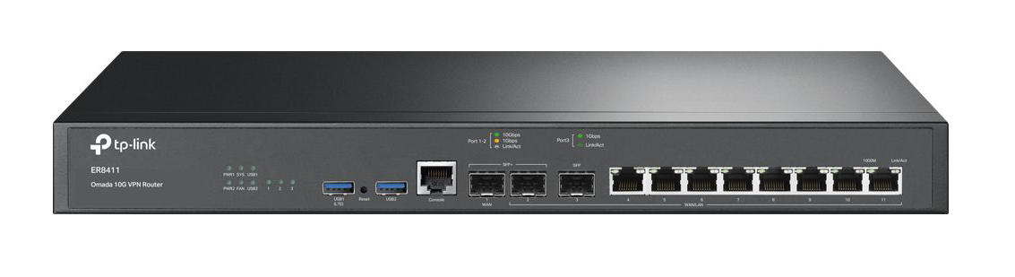 TP-Link ER8411 router z wbudowanym kontrolerem Omada, 8x GE, 1x SFP, 2x SFP+ (10G), multi-WAN