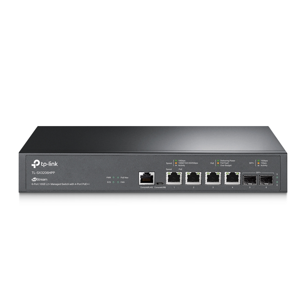 TP-Link SX3206HPP JetStream zarządzalny switch L2+ 4x 10GE, 2x SFP+, 4x PoE OUT (802.3af/at/bt), Omada