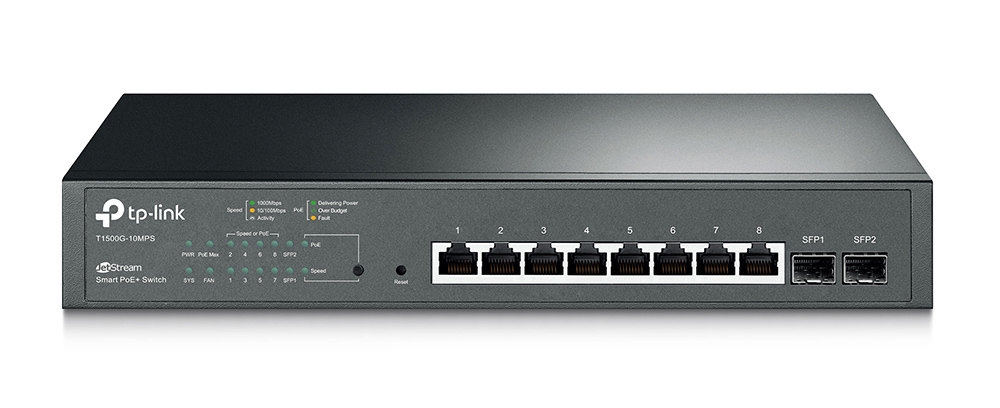 TP-Link T1500G-10MPS switch (przełącznik) Smart JetStream 8x GE, 2x SFP, 8x PoE OUT (802.3af/at)