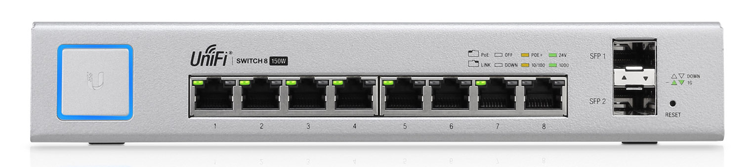 Ubiquiti UniFi Switch, 8 portów, 150W, PoE 802.3af/at, pasywne PoE 24V