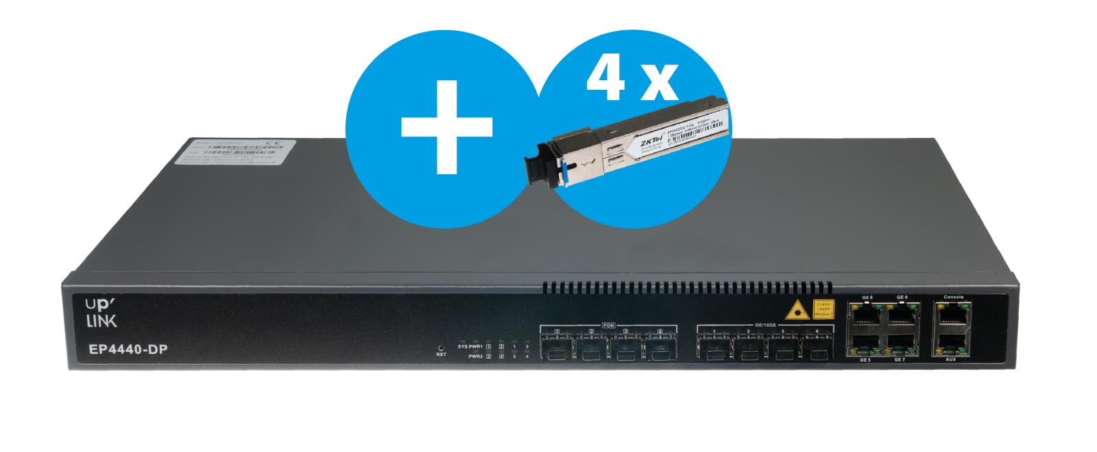 Uplink EP4440-DP terminal EPON OLT Layer 3, 4x PON, 4x GE, 4x SFP+ (10G), zasilanie AC (wkładki PX20++ w zestawie)