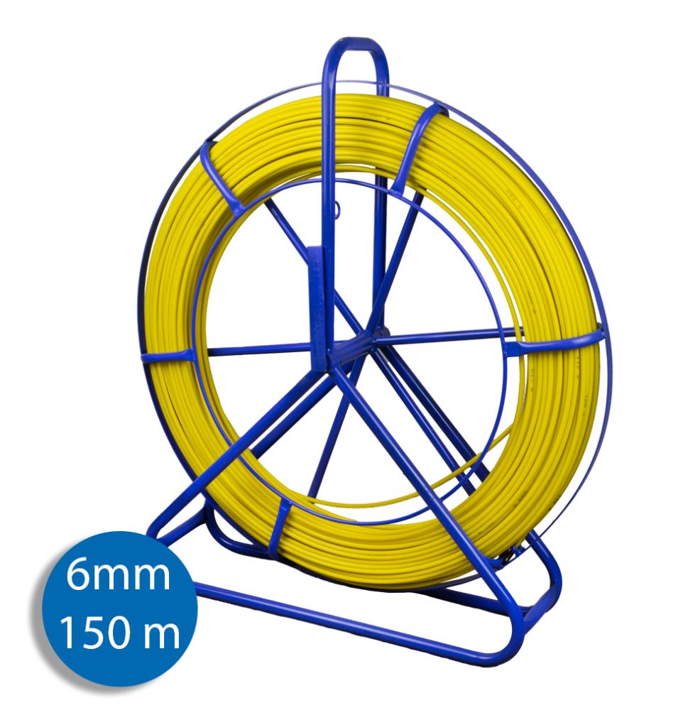 Włókno szklane do przeciągania kabli fi 6mm, 150m (pilot, stalka) PE żółty