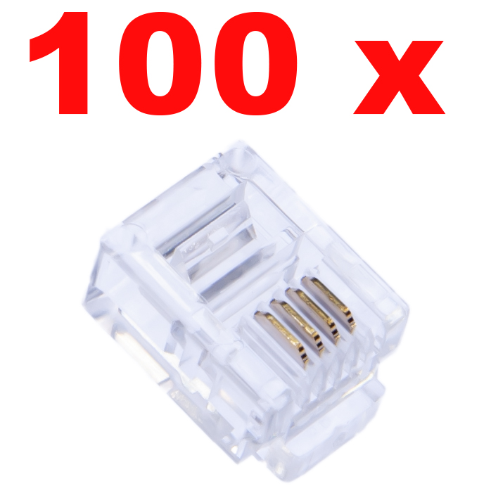 Wtyk RJ11 z pozłacanymi pinami 100 szt.