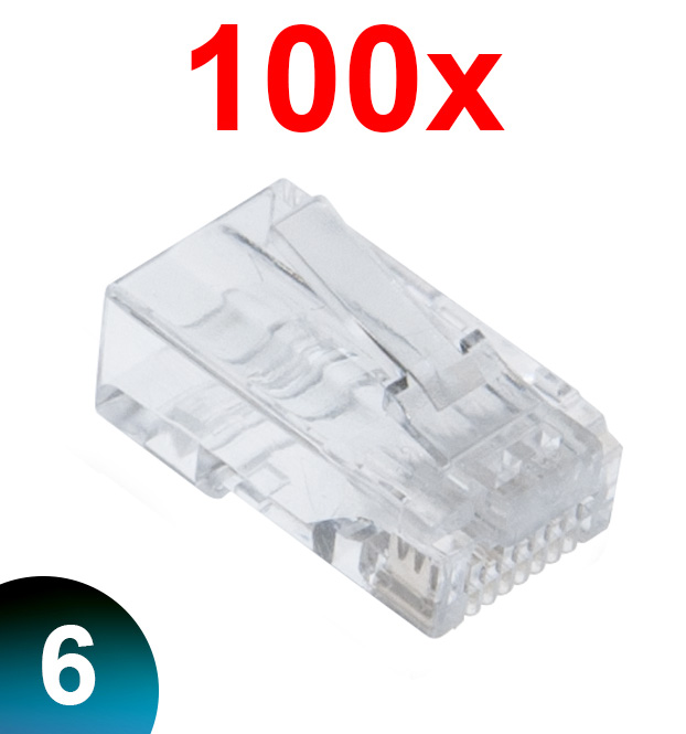 Wtyk RJ45 UTP nieekranowany przelotowy / modularny, na drut, kat. 6, 100 szt.