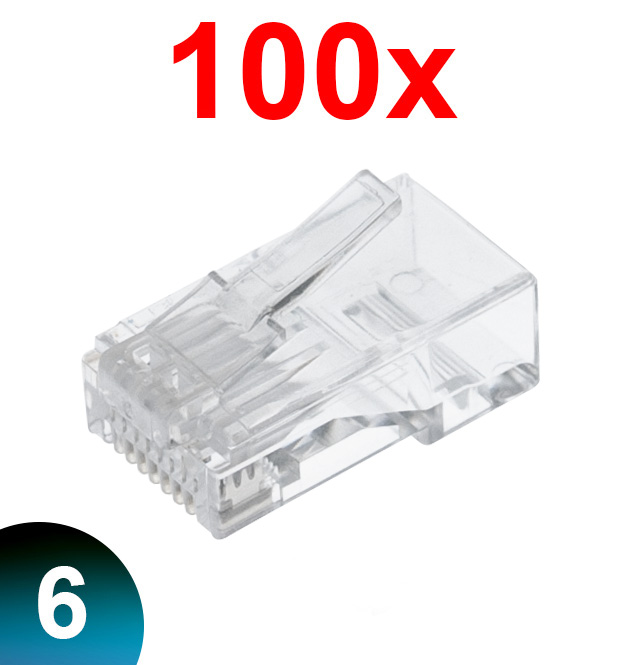 Wtyk RJ45 z pozłacanymi pinami 3 Zęby na drut UTP kat. 6 100 szt.