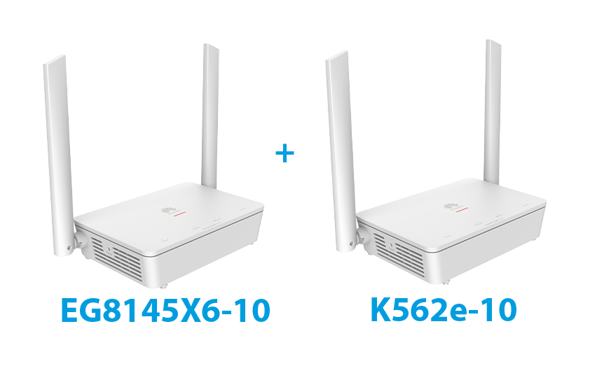 Zestaw: terminal GPON ONT Huawei EG8145X6-10 (Wi-Fi 6 AX3000, 4x GE) + router Mesh Huawei K562e-10 (Wi-Fi 6 AX3000, 4x GE)